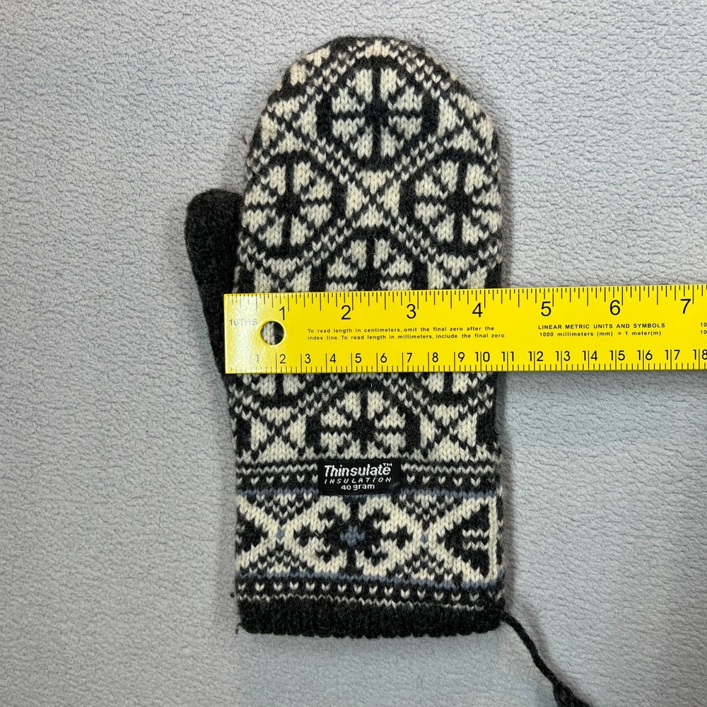 Thinsulate Nordic Knit Mittens Womens Gray White Fair Isle Wool Blend 40g Lined - Picture 12 of 12